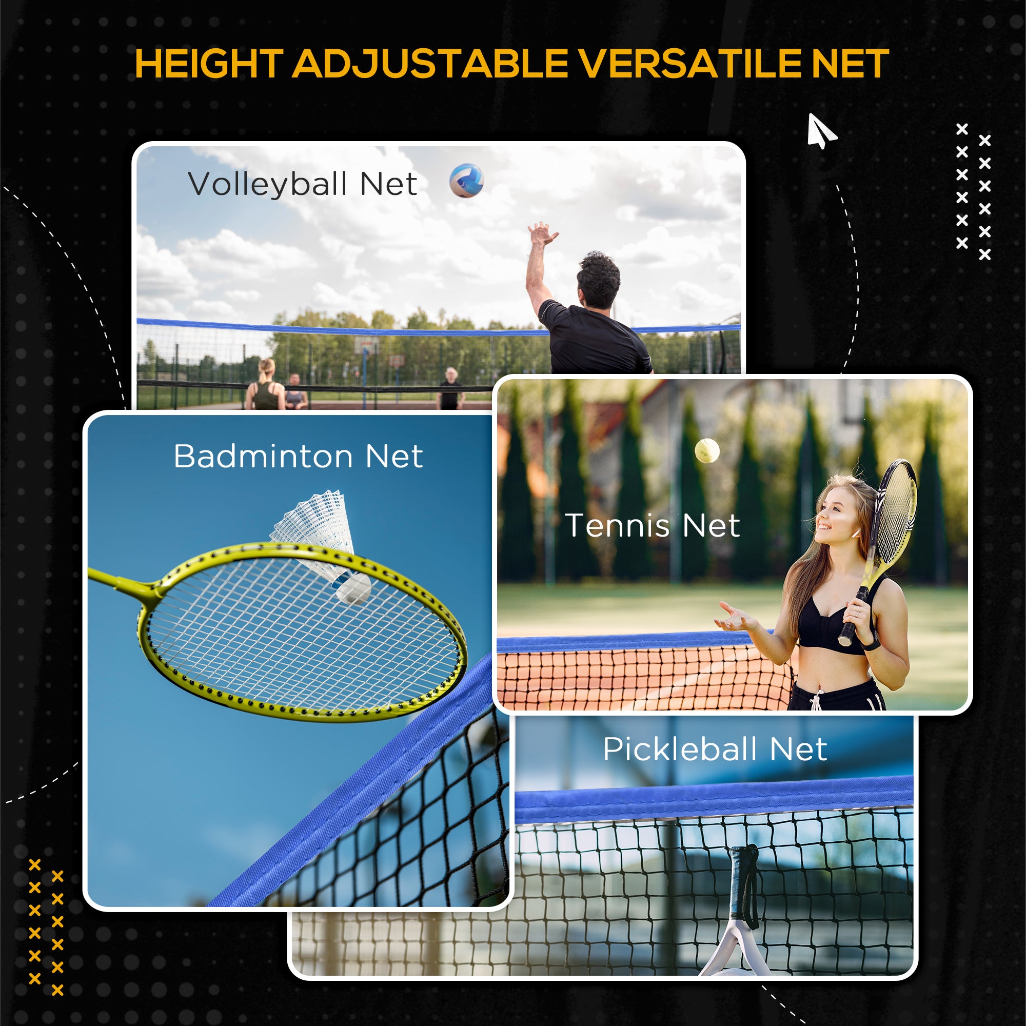 4m Adjustable Height Badminton and Sports Net with Carry Bag - Blue