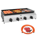 Four Burner Portable Gas Grill with Regulator and Hose - Silver Tone Black