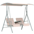 2 Seater Garden Swing Chair with Tilting Canopy and Storage Bag - Beige
