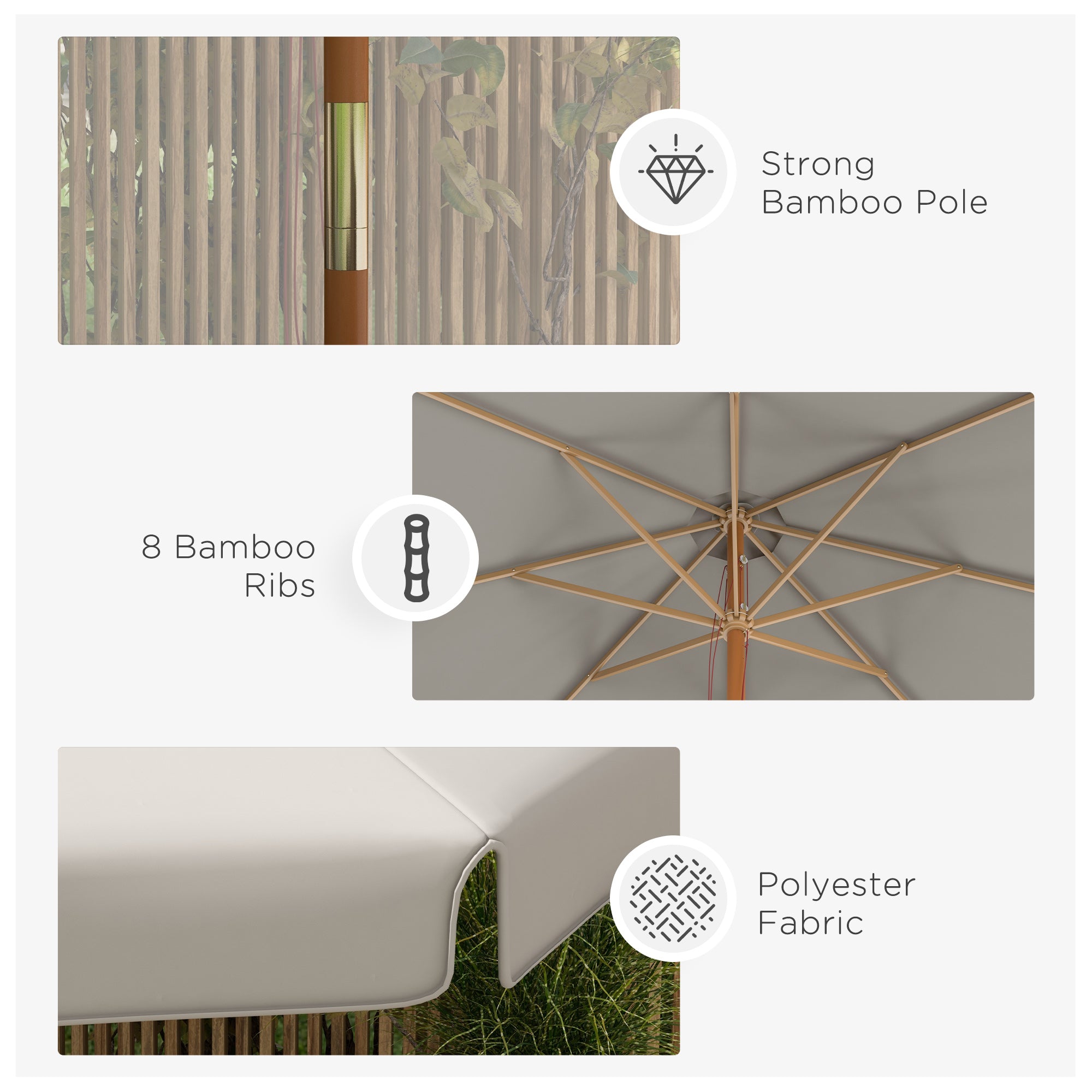 3.3m Elegant Wooden Parasol - Grey