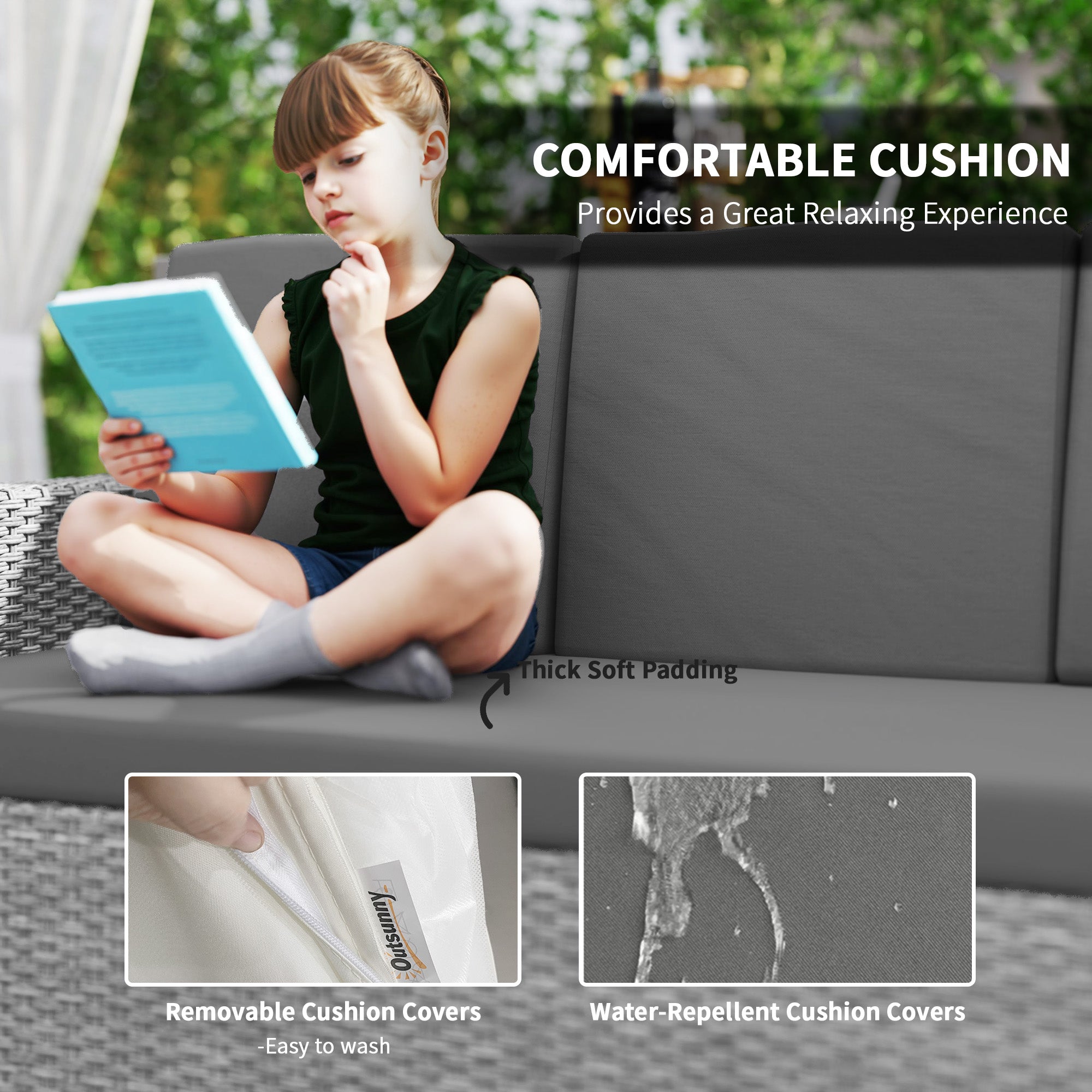 Seven-Piece Rattan Garden Sofa Set, with Expanding Table - Light Grey