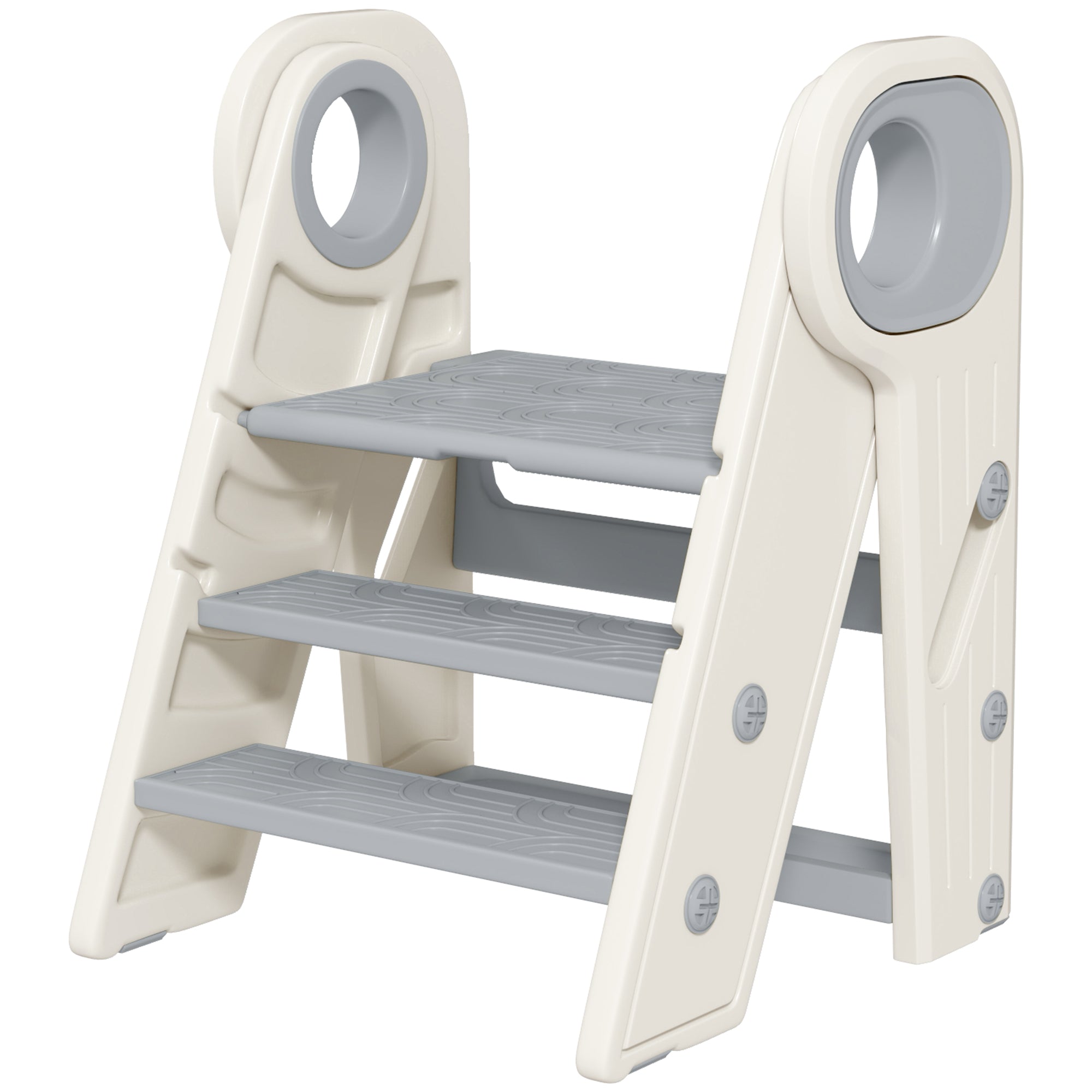 Foldable & Adjustable Toddler Tower with Handle, Non-Slip, Grey