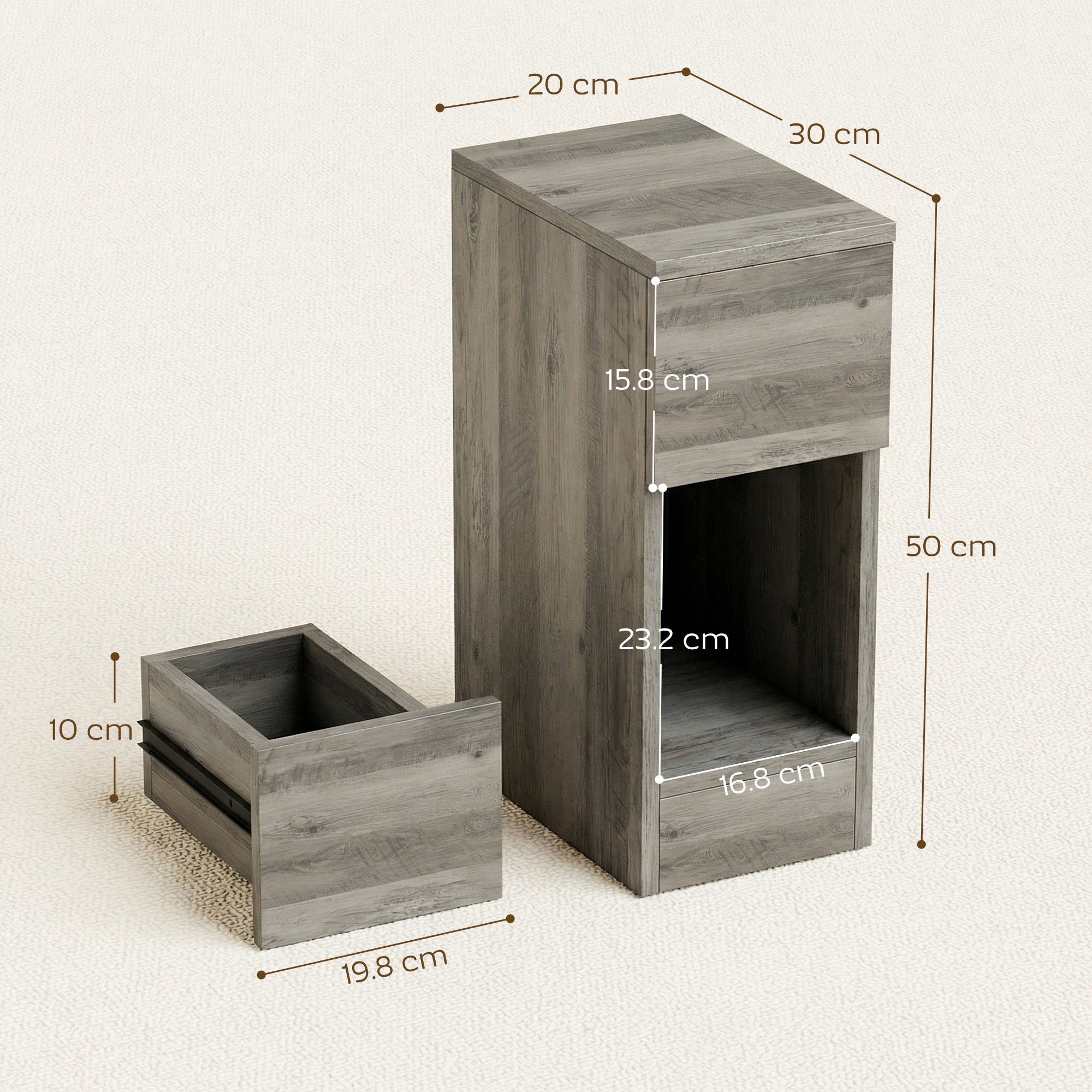 Set of Two Modern Storage Bedside Tables - Grey