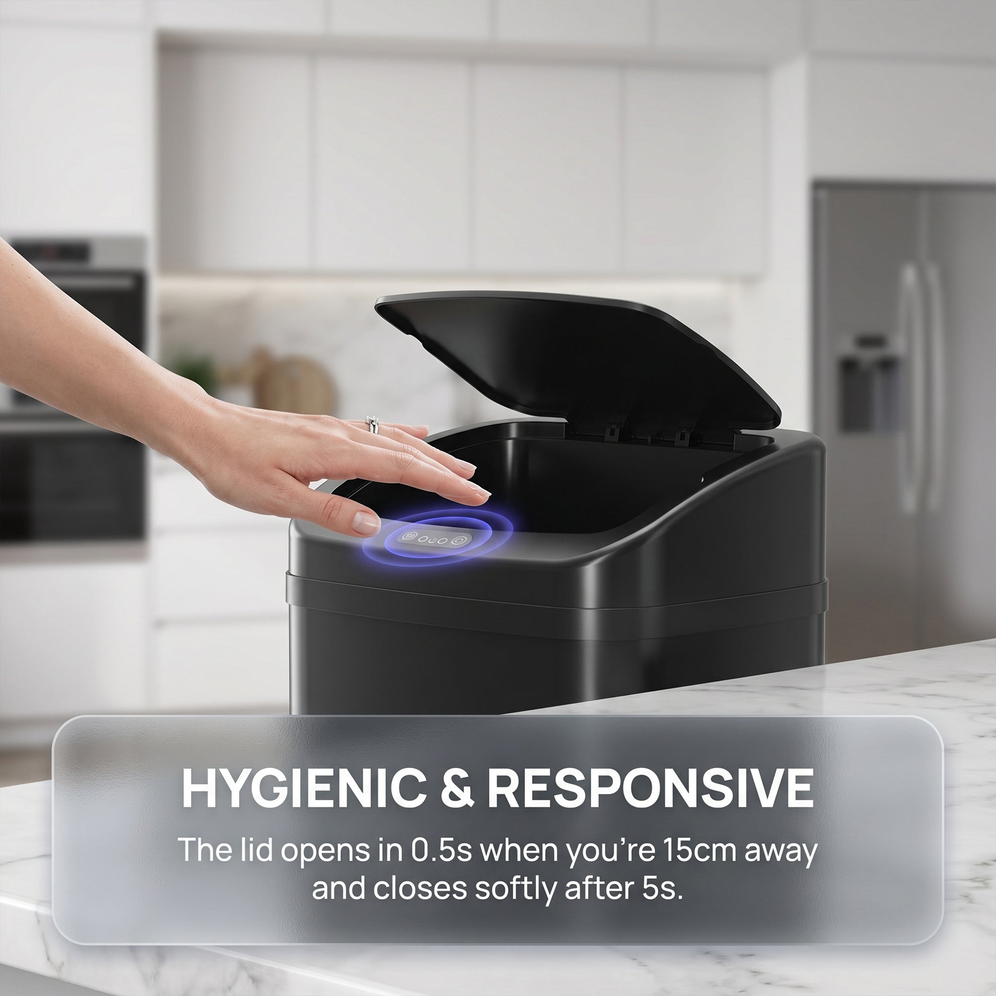 48L Galvanised Steel Sensor Bin - Black