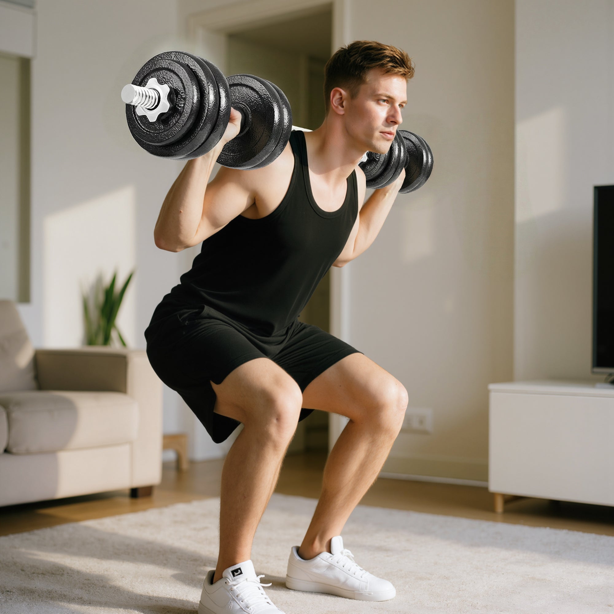 2-in-1 Adjustable Dumbbells Set, 30kg Cast Iron Weights Dumbbells Set with Non-Slip Grip for Strength Training, Weight Lifting, Bodybuilding, Home Gym Workout Equipment for Men & Women