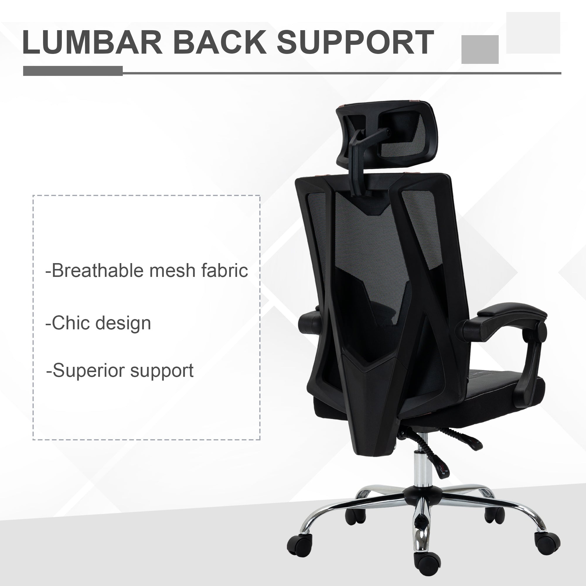 Office Chair Ergonomic Desk Chair with Rotate Headrest, Lumbar Support & Adjustable Height, 360° Swivel Computer Chair