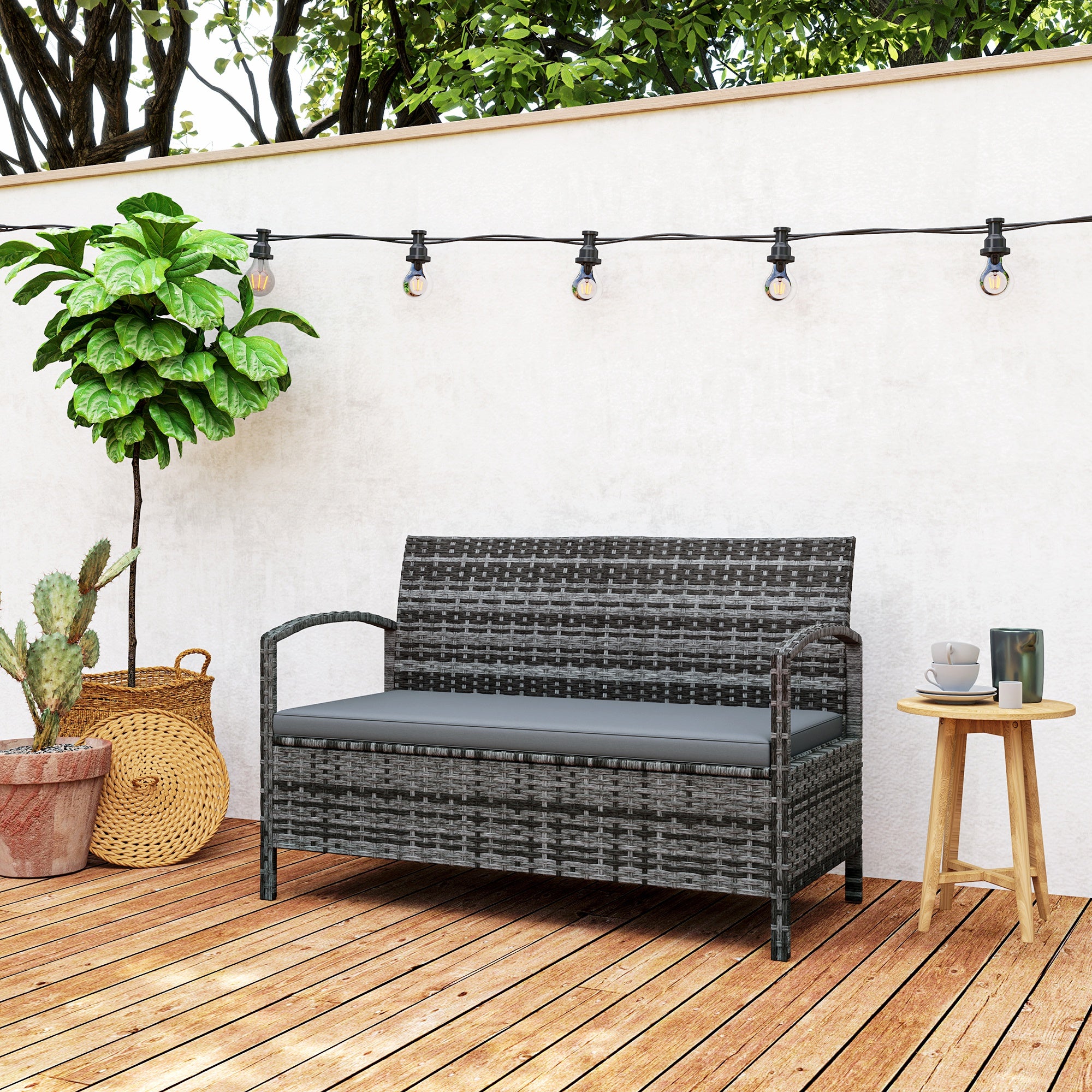 125L Garden Storage Bench with Cushion - Grey