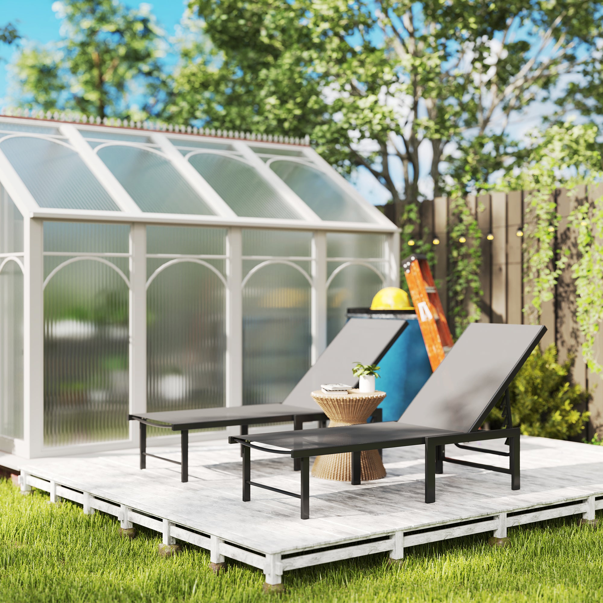Set of Two Reclining Sun Loungers - Grey