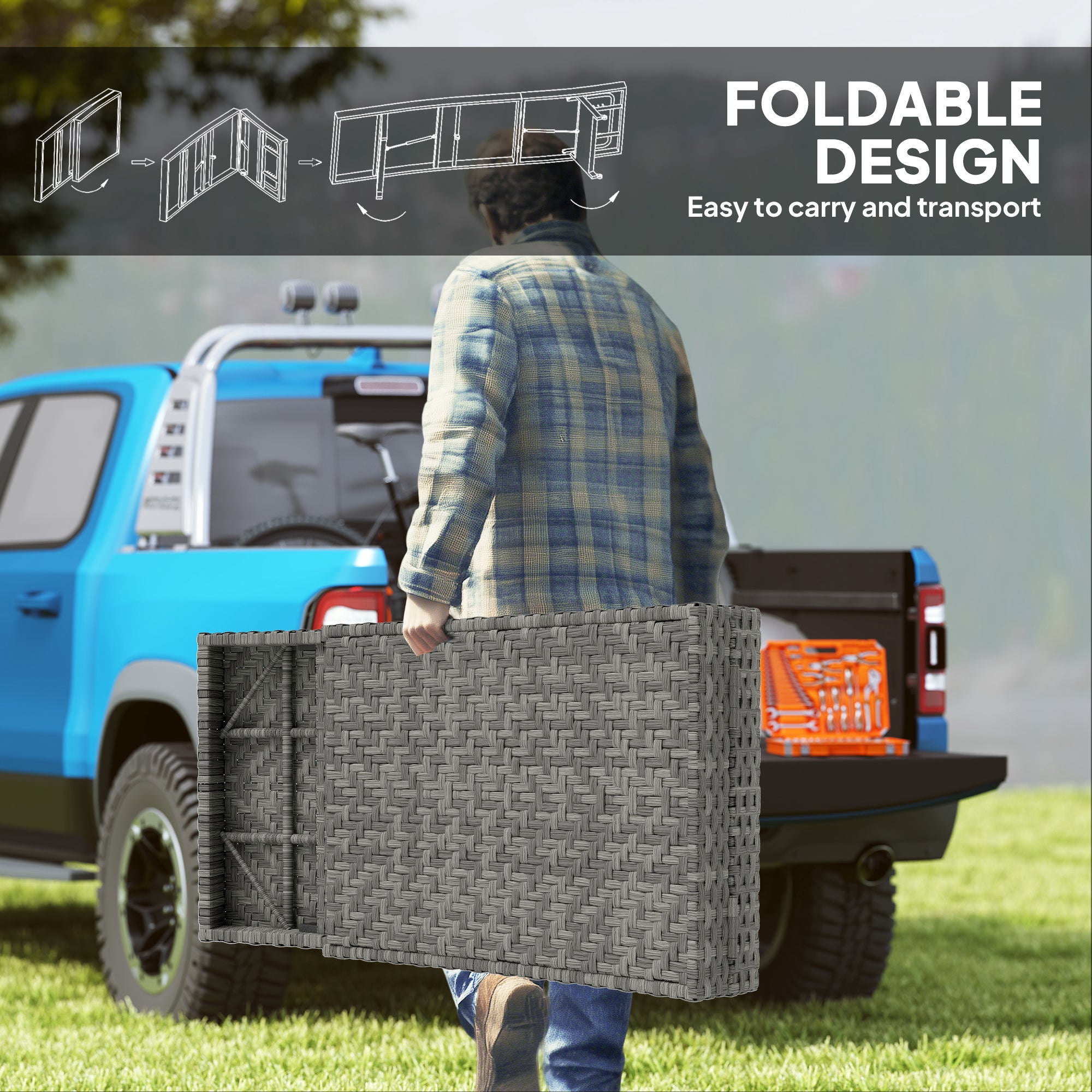 Outdoor PE Rattan Sun Lounger, Folding Wicker Garden Lounger Recliner with 4-Level Adjustable Backrest, Rolling Sunbed Lounge Chair with Wheels, Non-Slip Legs for Balcony, Beach, Mixed-grey