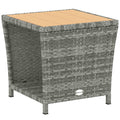 Side Table 2-Tier Outdoor Coffee Table with Storage Shelf PS Wood Slat Top/Light Grey