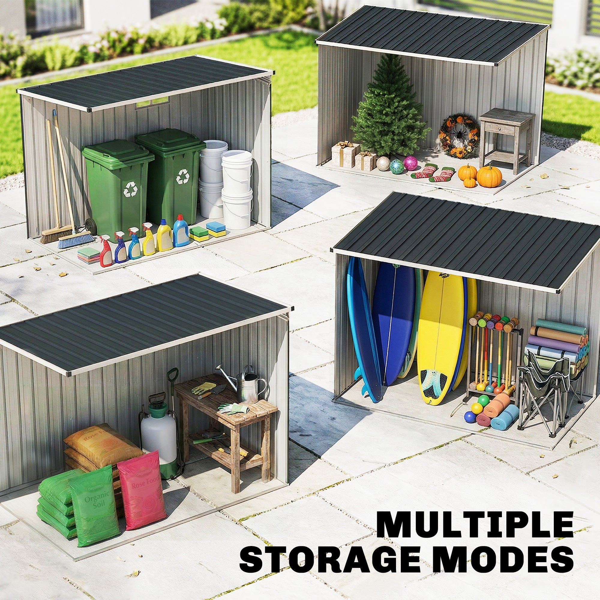 7.6 x 4ft Garden Metal Shed, Outdoor Storage Shed with Window, 2 Vents and Lockable Door for Garden, Patio, Dark Grey