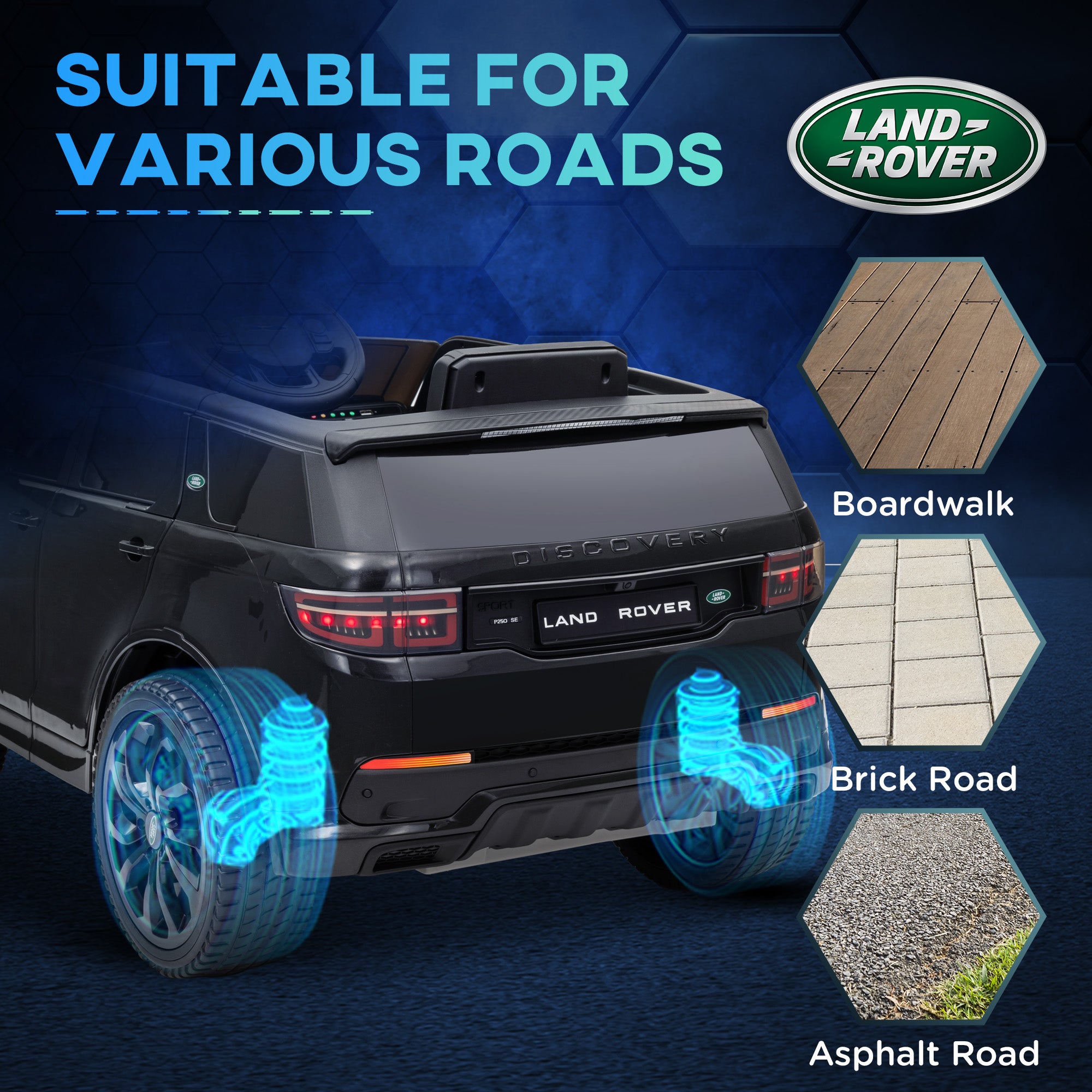 Land Rover Discovery Sport Licensed 12V Kids Ride on Car w/ Remote Control, Lights Music Horn, for 3-6 Years Black