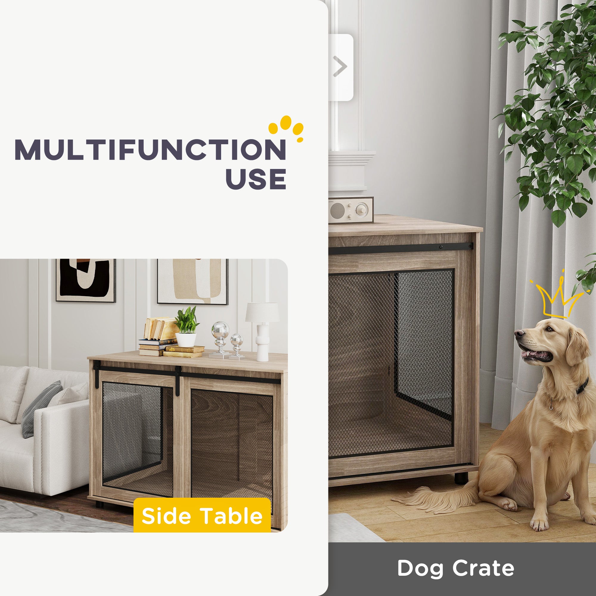 Extra Large Dog Crate Furniture with Sliding Door 118x75.5x82cm - Walnut Brown