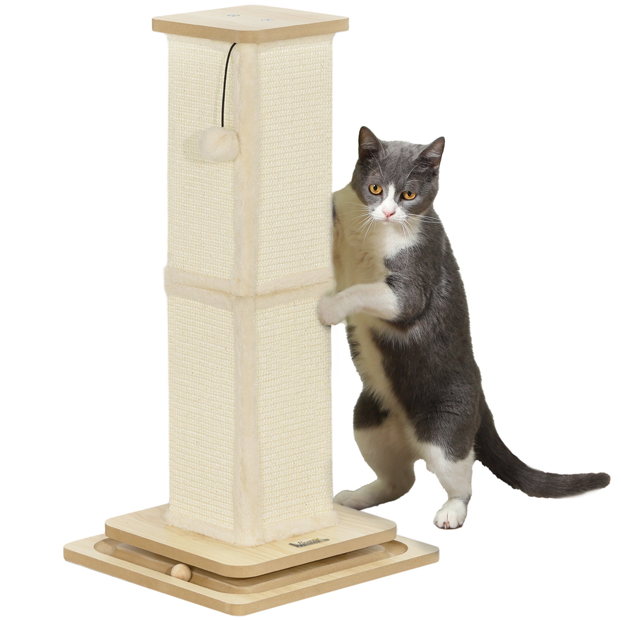 3-in-1 Cat Scratching Post, 67cm Cat Scratcher w/ Track Ball Toy, Oak Tone