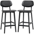 Set of 2 Wooden Classic Bar Stools with Faux Leather Seats - Black