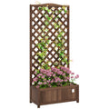 53 Litre Wooden Garden Planter Box with Trellis - Dark Brown