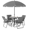 4 Seater Garden Furniture Set with 6 Pieces Table, Folding Chairs & Parasol - Grey