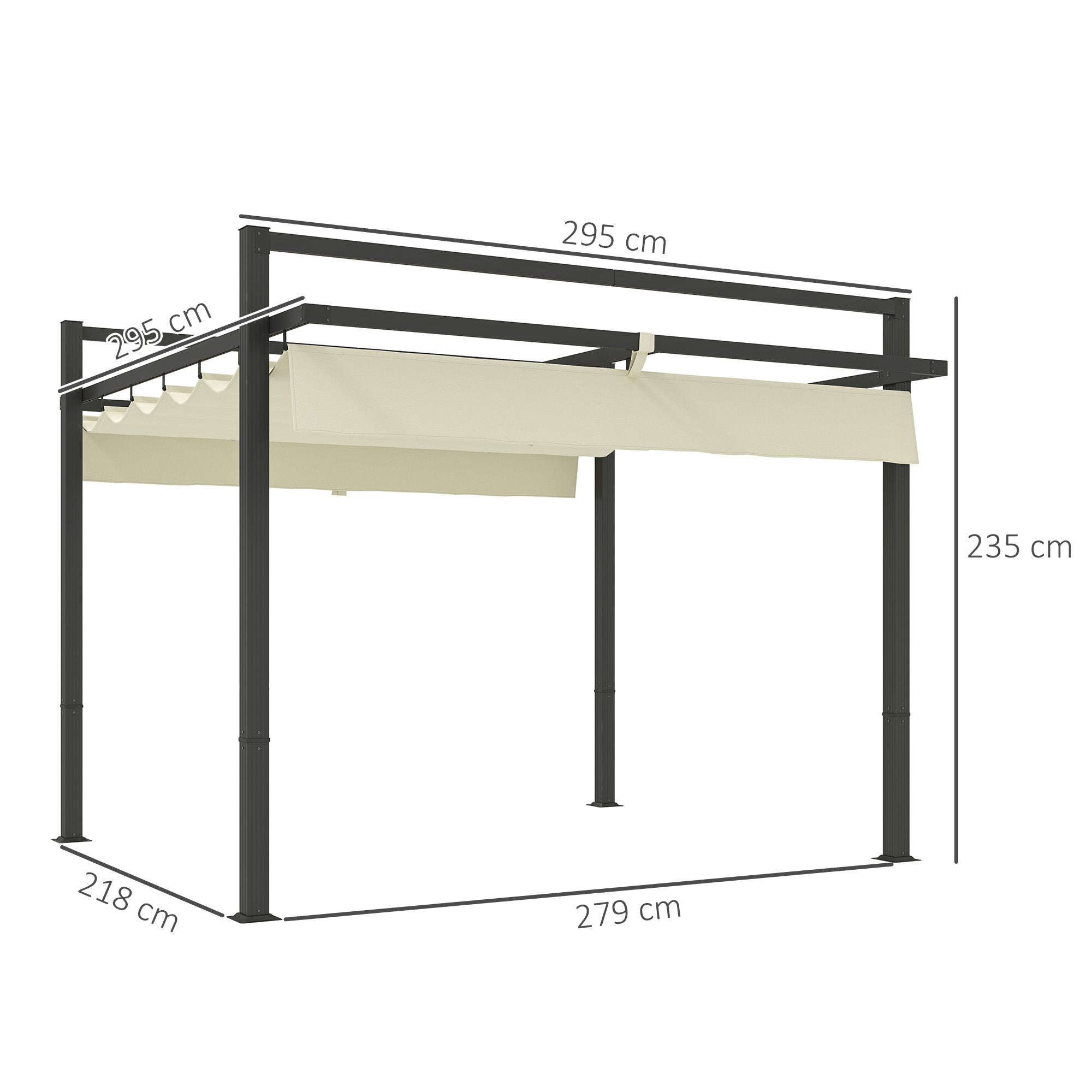3 x 3 Metre Aluminium Pergola with Retractable Roof - Grey Khaki