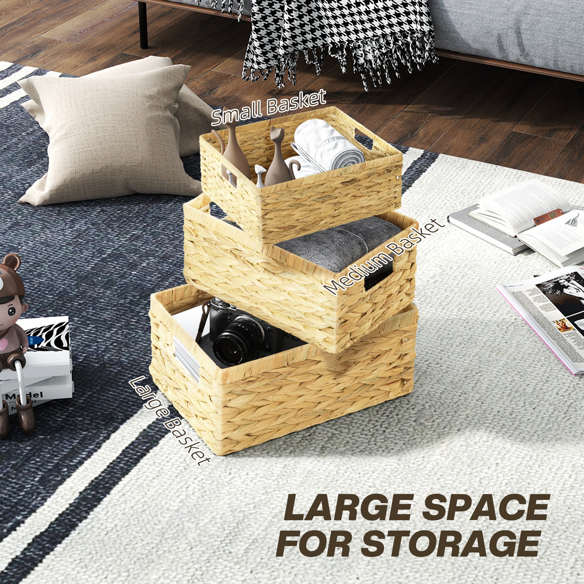 Set of Three Water Hyacinth Storage Baskets