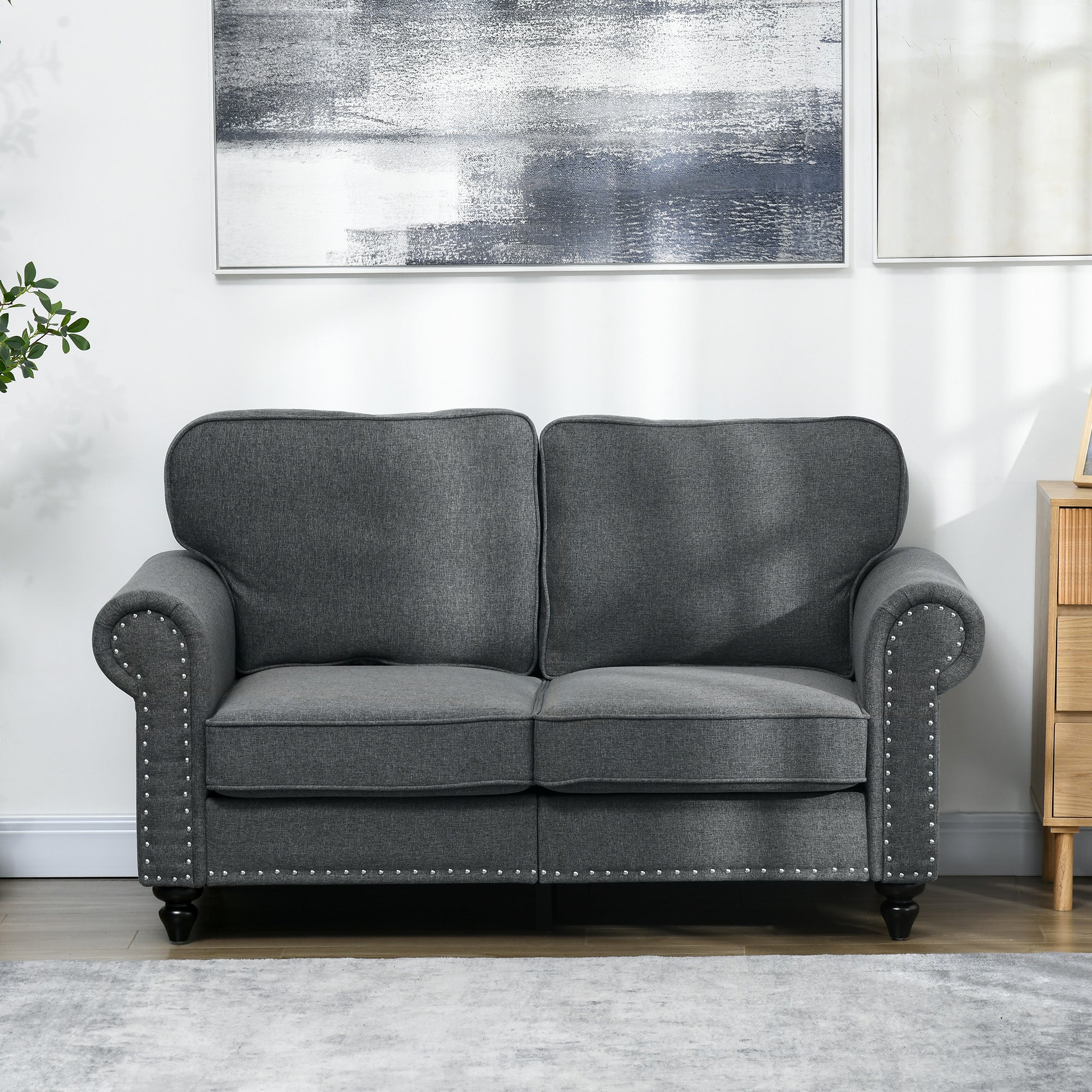 Two-Seater Mid-Century Sofa, with Pocket Springs - Charcoal Grey