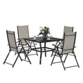 5 Piece Steel Frame Patio Dining Set with Folding Chairs - Khaki Black