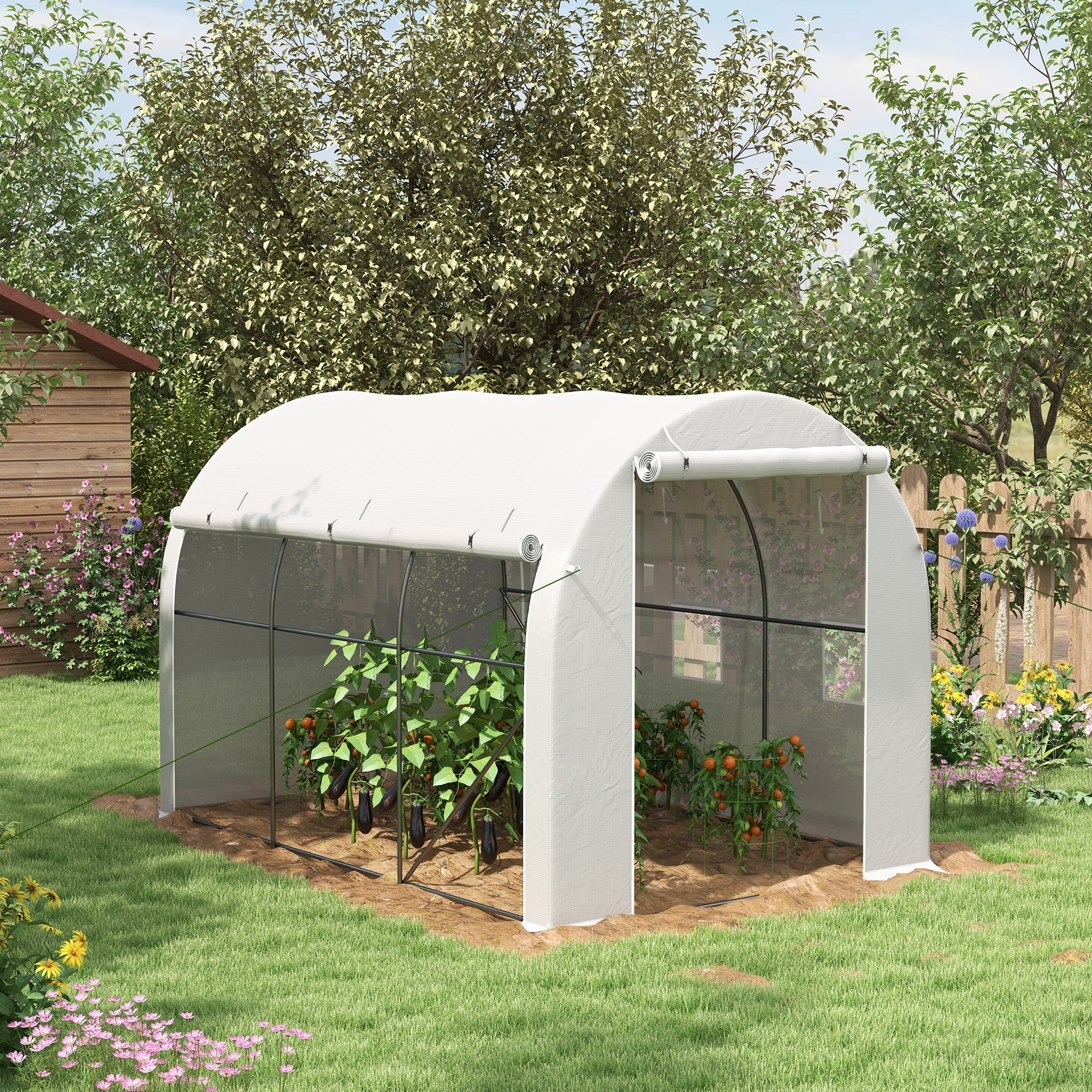 296 x 196cm Steel Frame Polytunnel Greenhouse - White