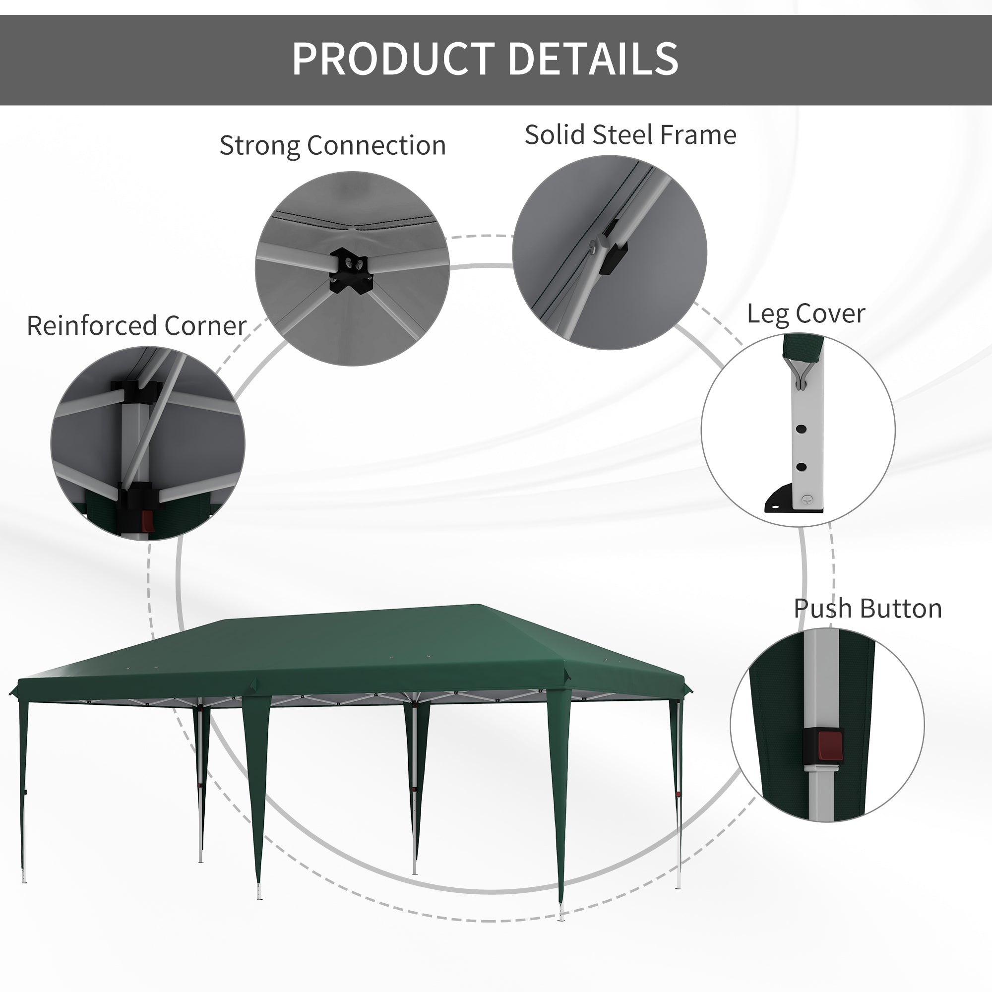 6 x 3 Metre Pop-Up Steel Frame Gazebo - Green Weatherproof