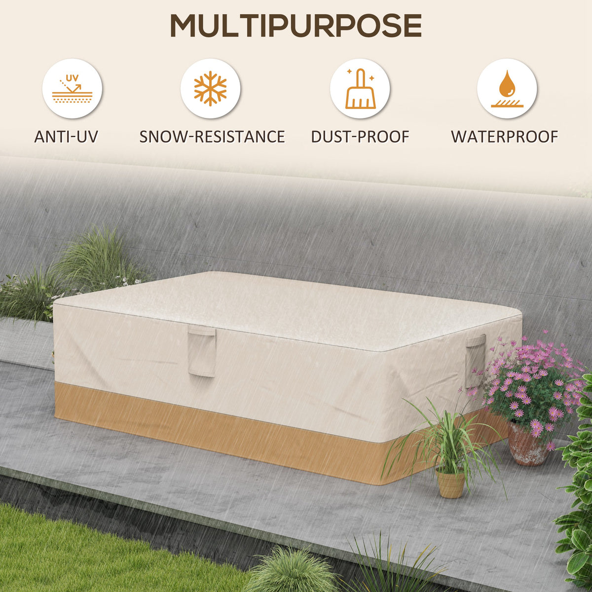 Garden Furniture Covers Waterproof, 600D Oxford Outdoor Furniture Cover with 4 Air Vents, 275 x 208 x 78 cm, Beige