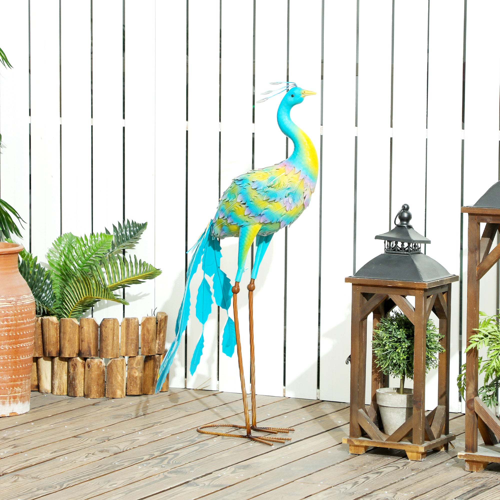 Peacock Metal Garden Statue with Stakes Multi-Colour Outdoor Decoration