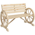 Wagon Wheel Rustic Fir Wood Outdoor Garden Loveseat Bench with Armrests - Natural