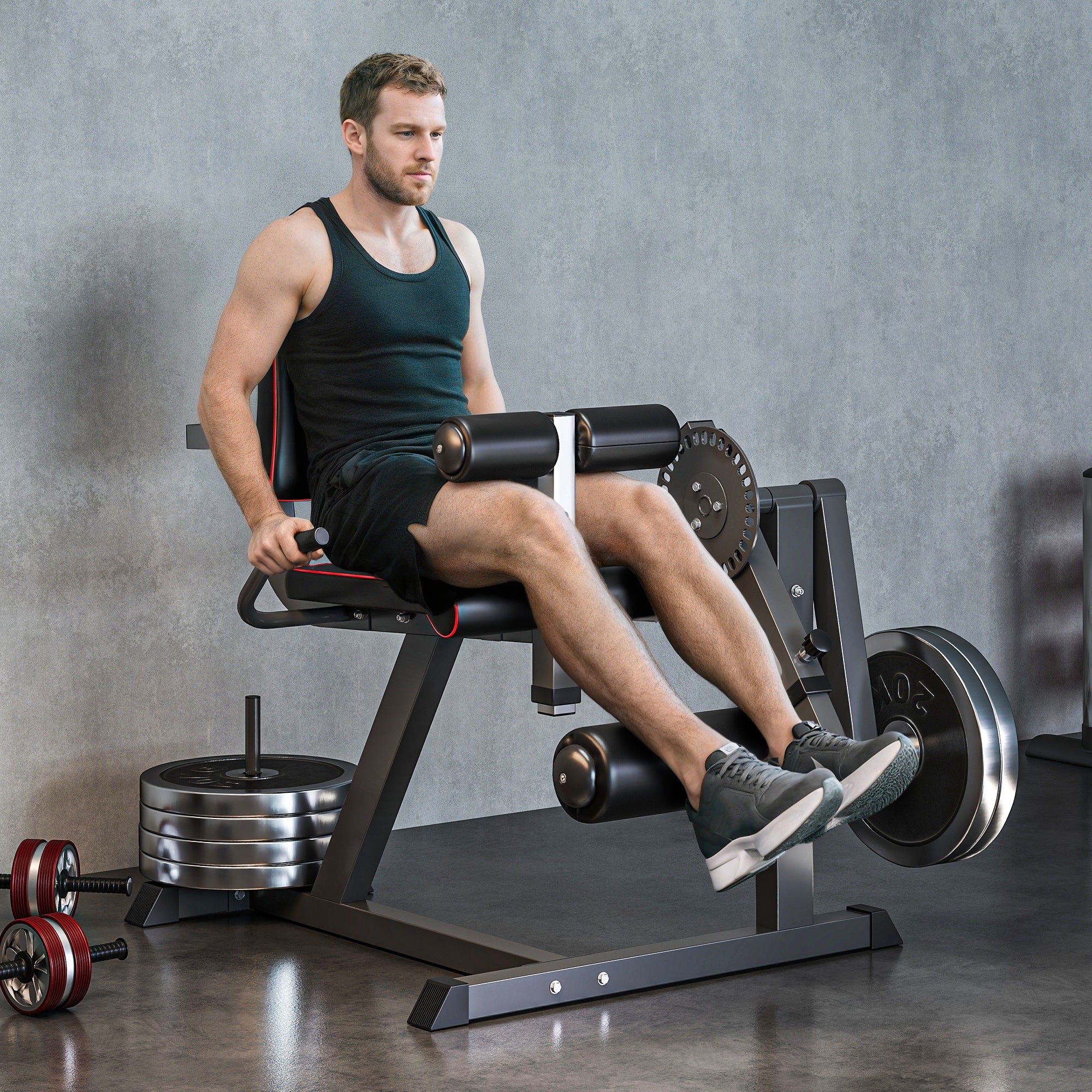 Seated Leg Extension and Curl Machine, Adjustable Leg Raise Machine and Curl Machine with Plate Loaded for Hip, Thigh, Lower Body Workout