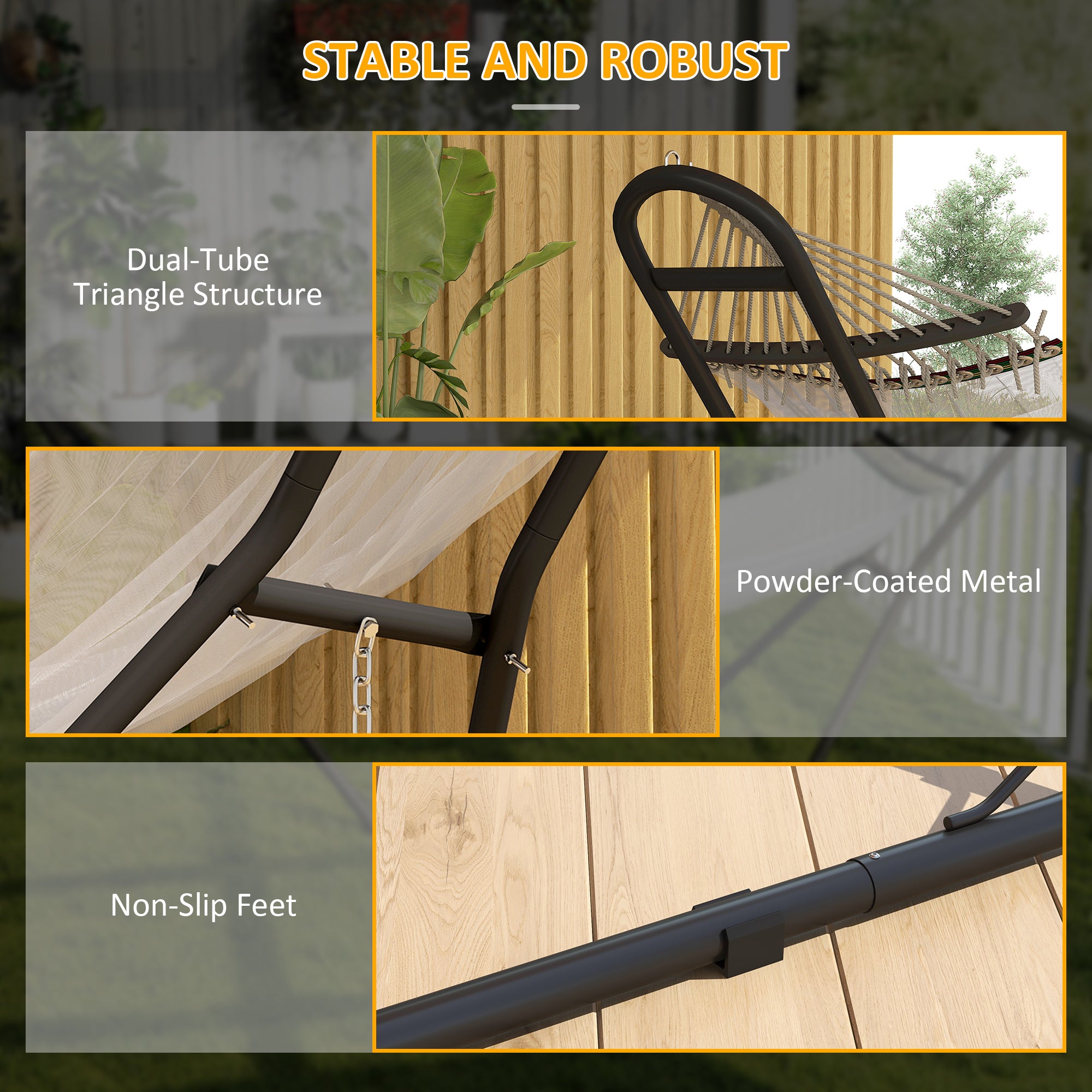 9ft Hammock Stand Adjustable Hammock Frame with Non-Slip Feet for Indoor Outdoor, 150 kg Capacity, Black