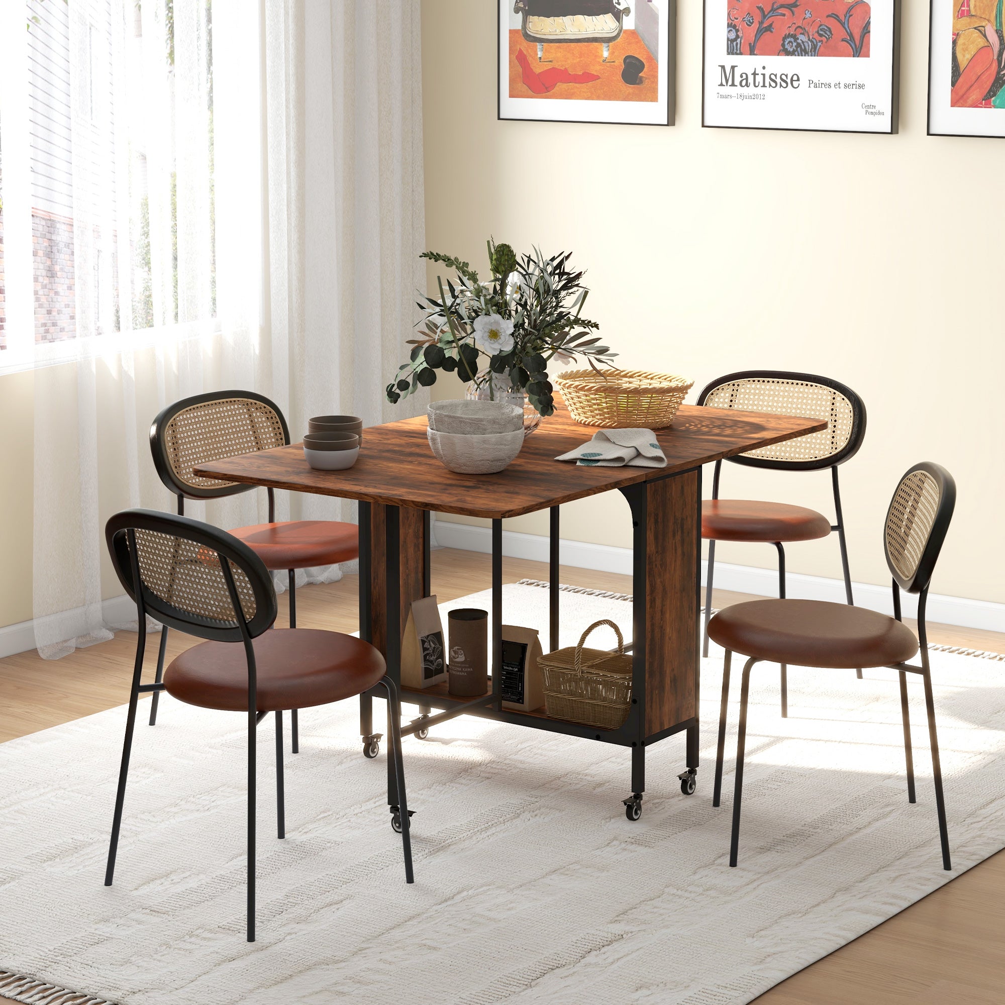 Six-Person Drop Leaf Dining Table - Rustic Brown/Black