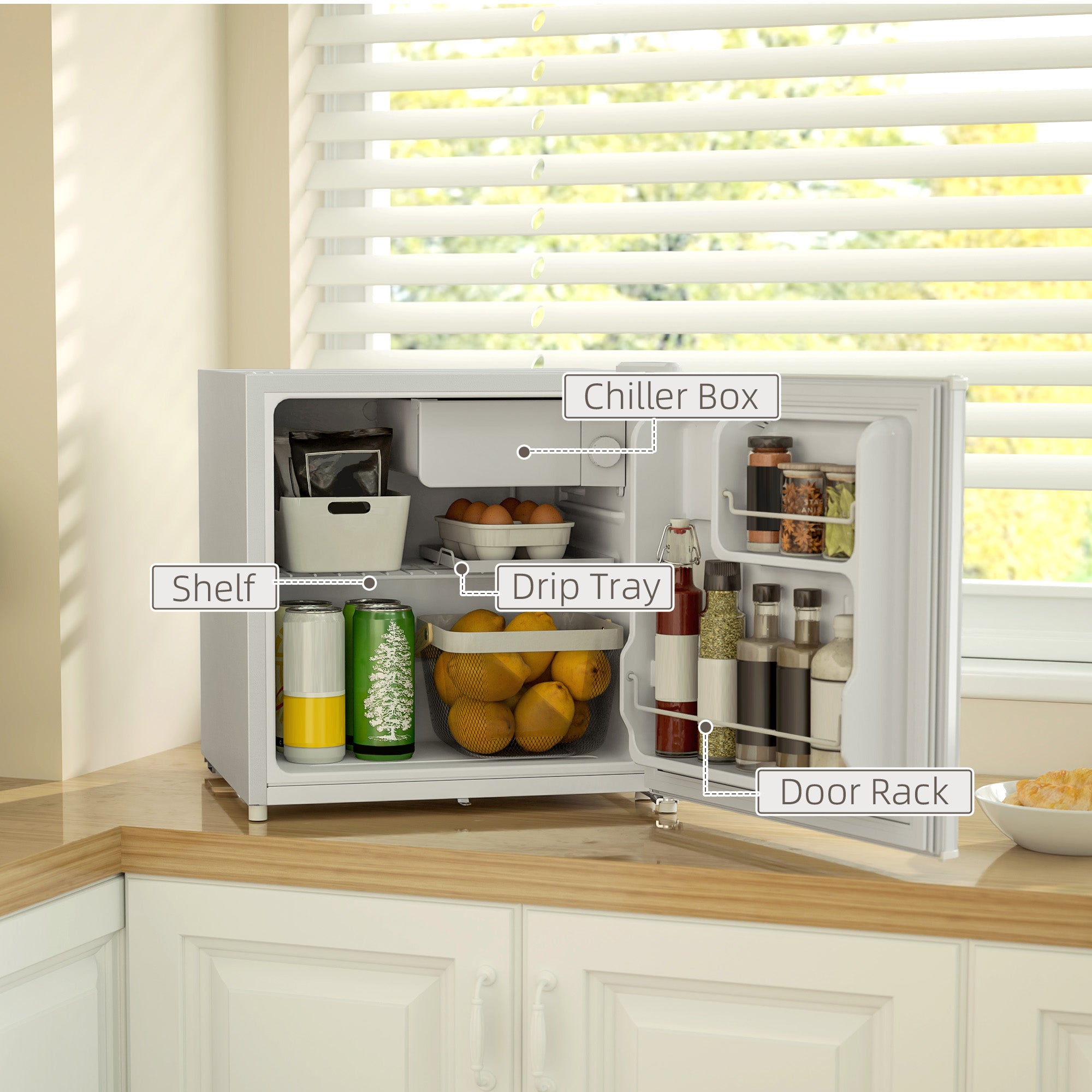 46 Litre Lockable Countertop Fridge with Adjustable Temperature - Cream White
