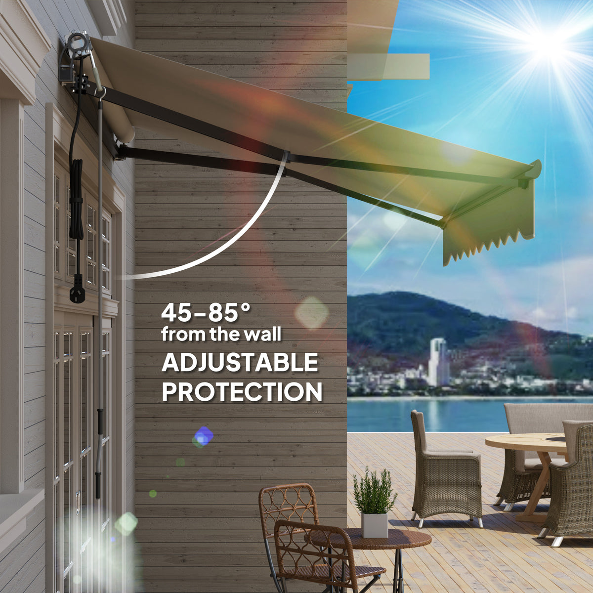 2.5 Metre Electric Retractable Awning Set with Remote Control - Light Grey UV30+