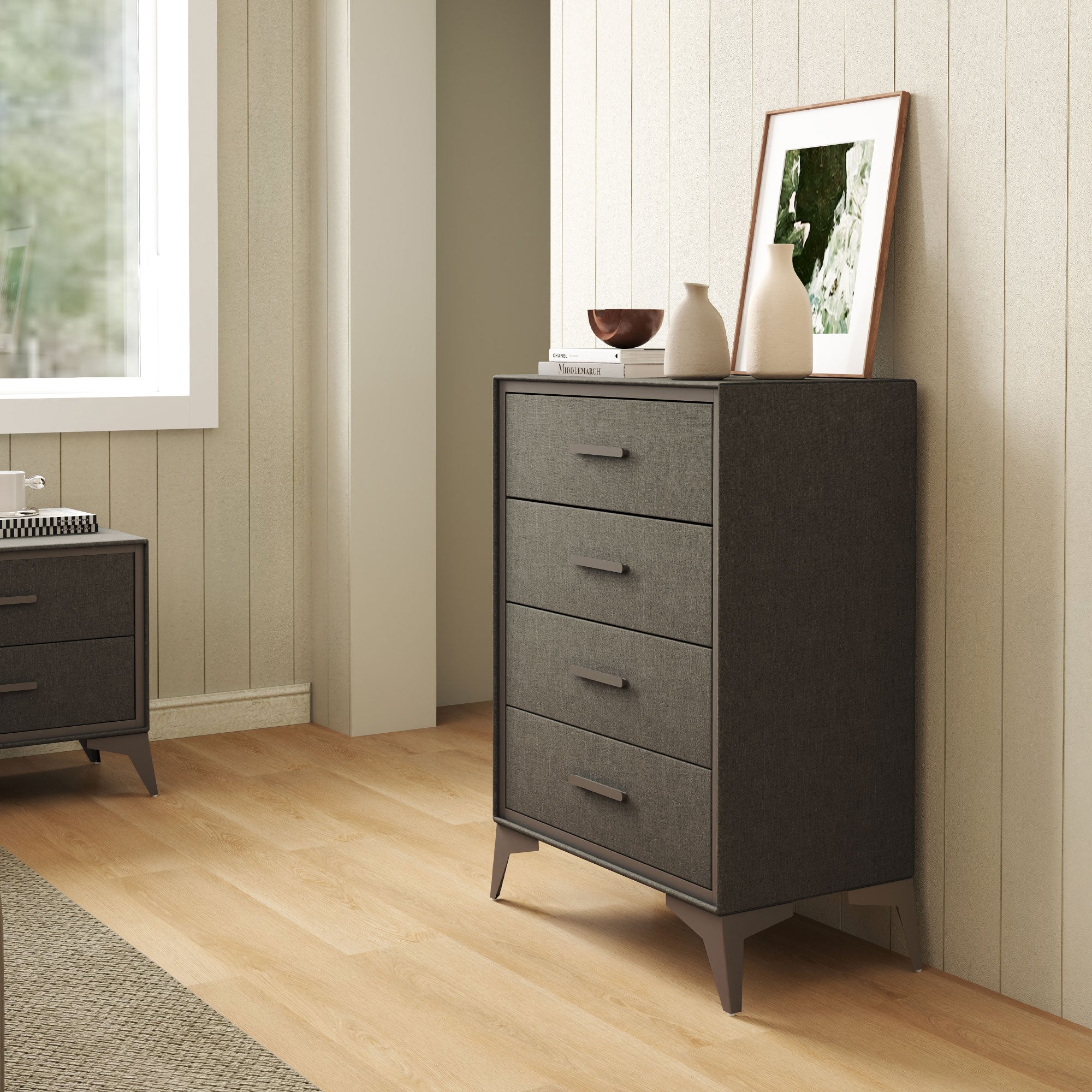 Chest of Drawers, 4 Drawer Fabric Dresser with Steel Frame for Bedroom, Living Room, Easy to Assemble, Brown