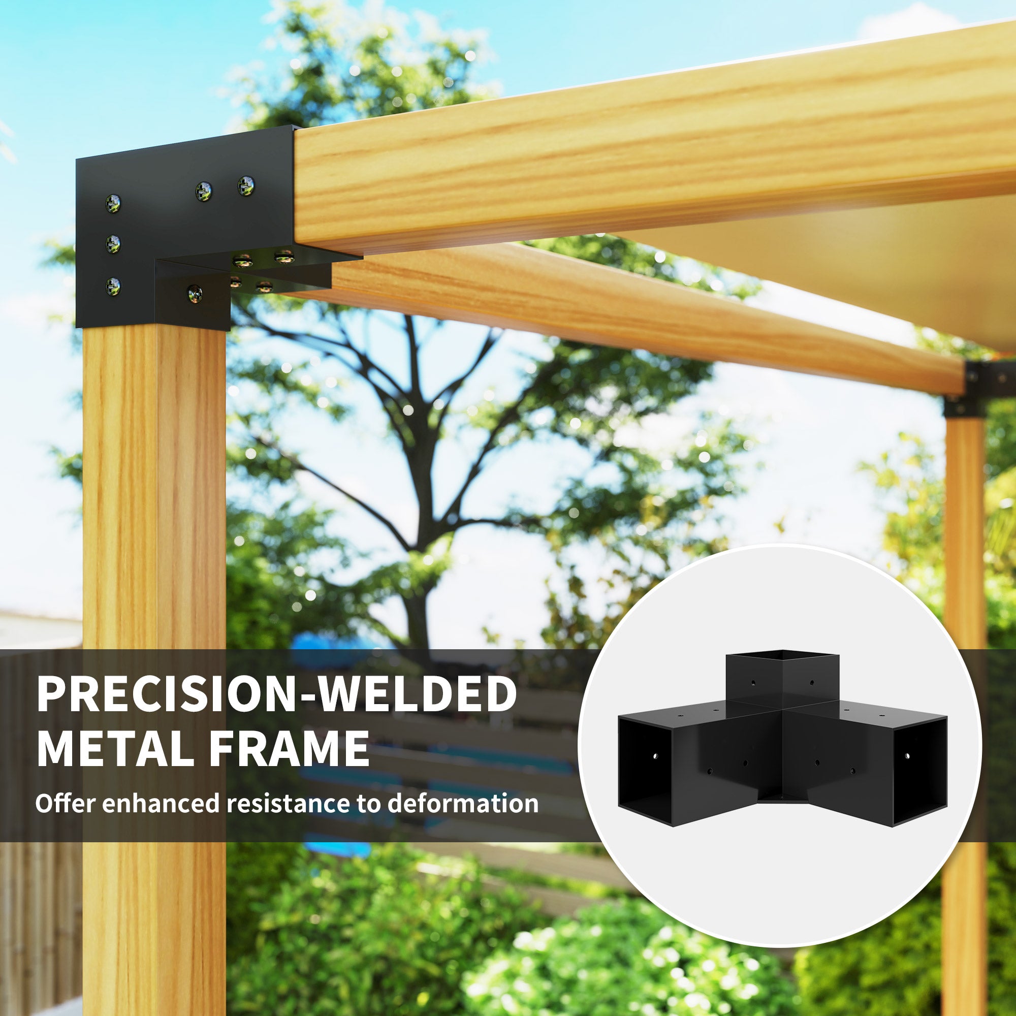 Pergola Kit, DIY Pergola Brackets with 3-Way Pergola Corner Brackets and Post Base for 4" x 4" (Actual 3.6" x 3.6") Lumber, 8 PCS Includes Screws