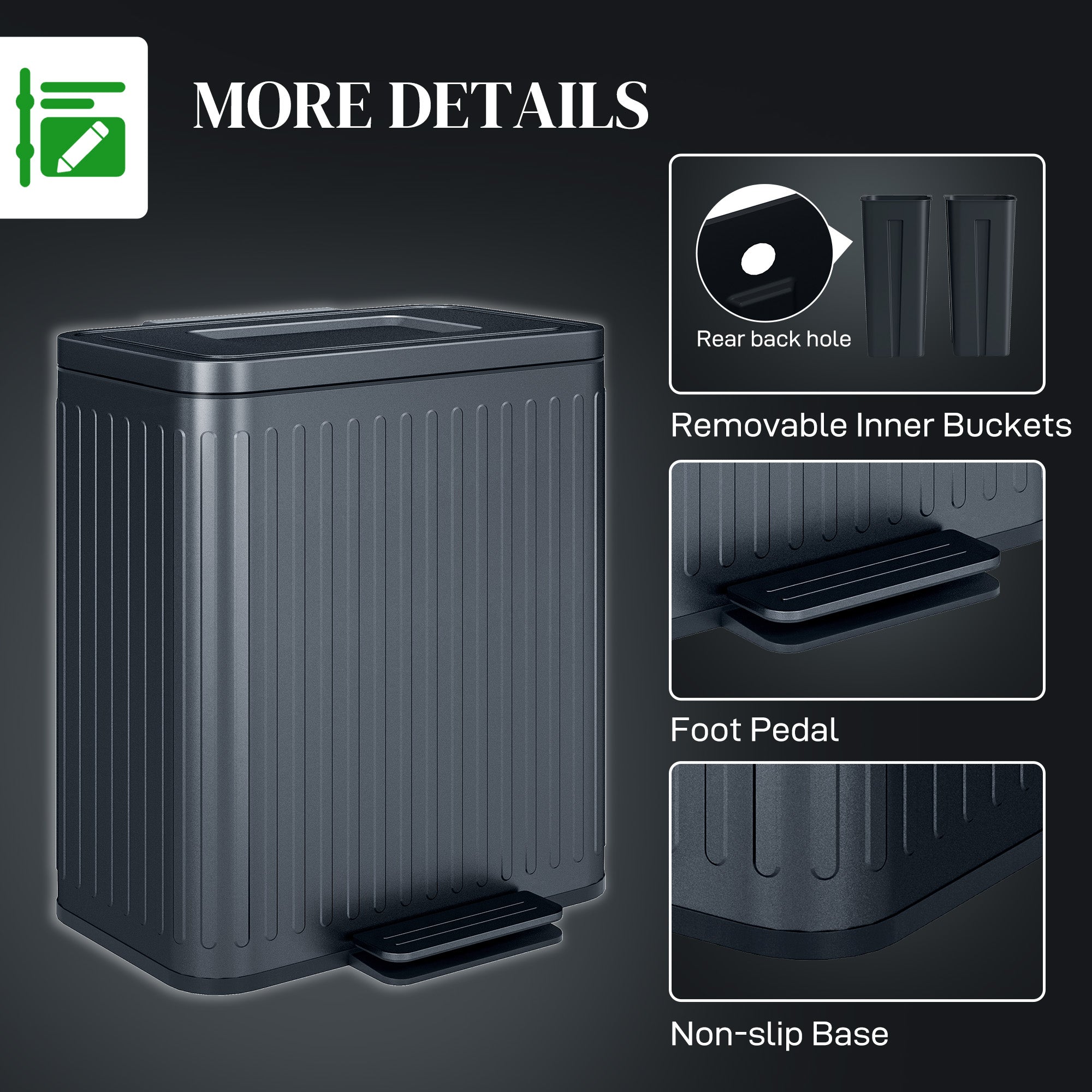 40L Dual Compartment Rubbish Bin, with Soft-Close Lid - Black