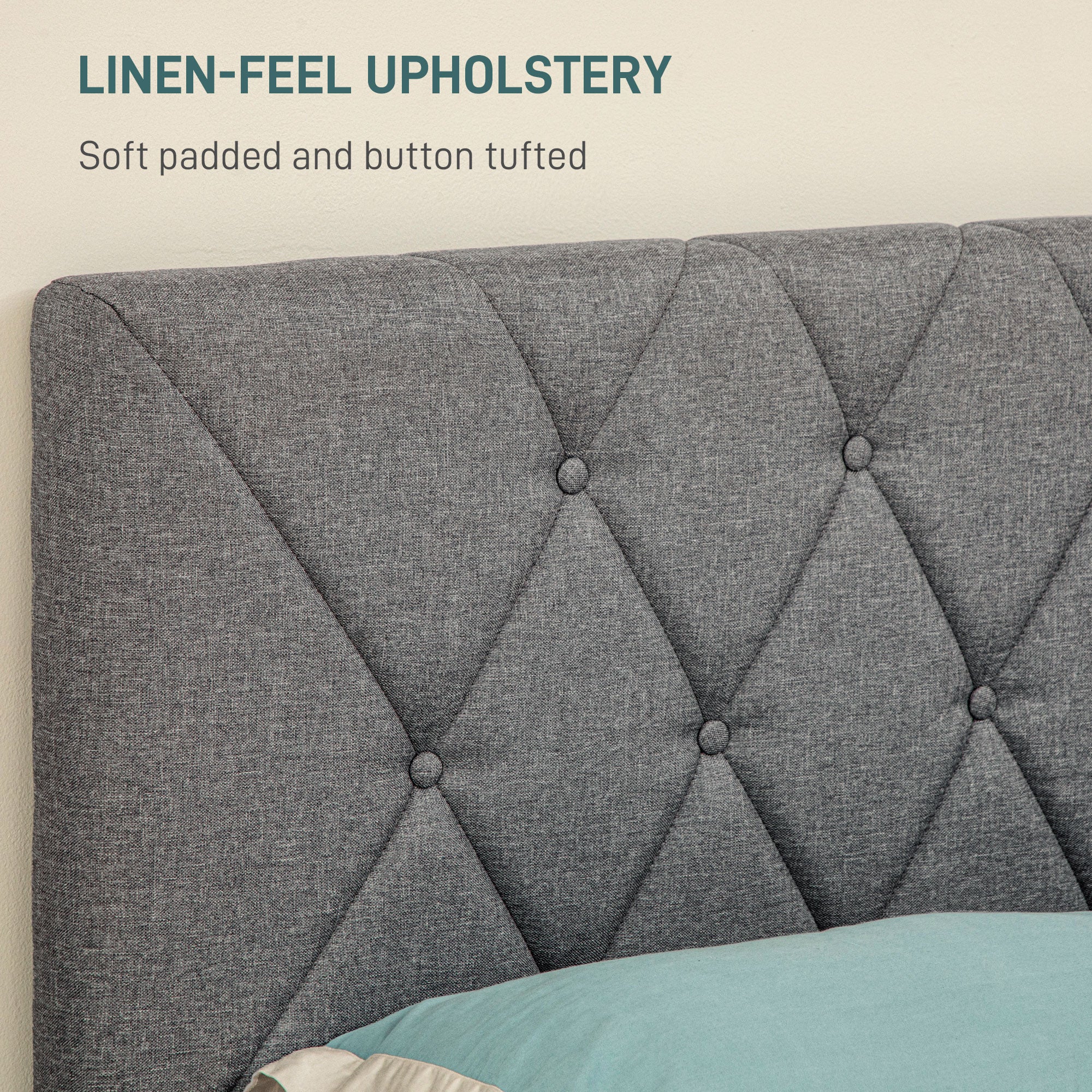 King Size Padded Fabric Headboard Bed Frame with Adjustable Positions - Grey
