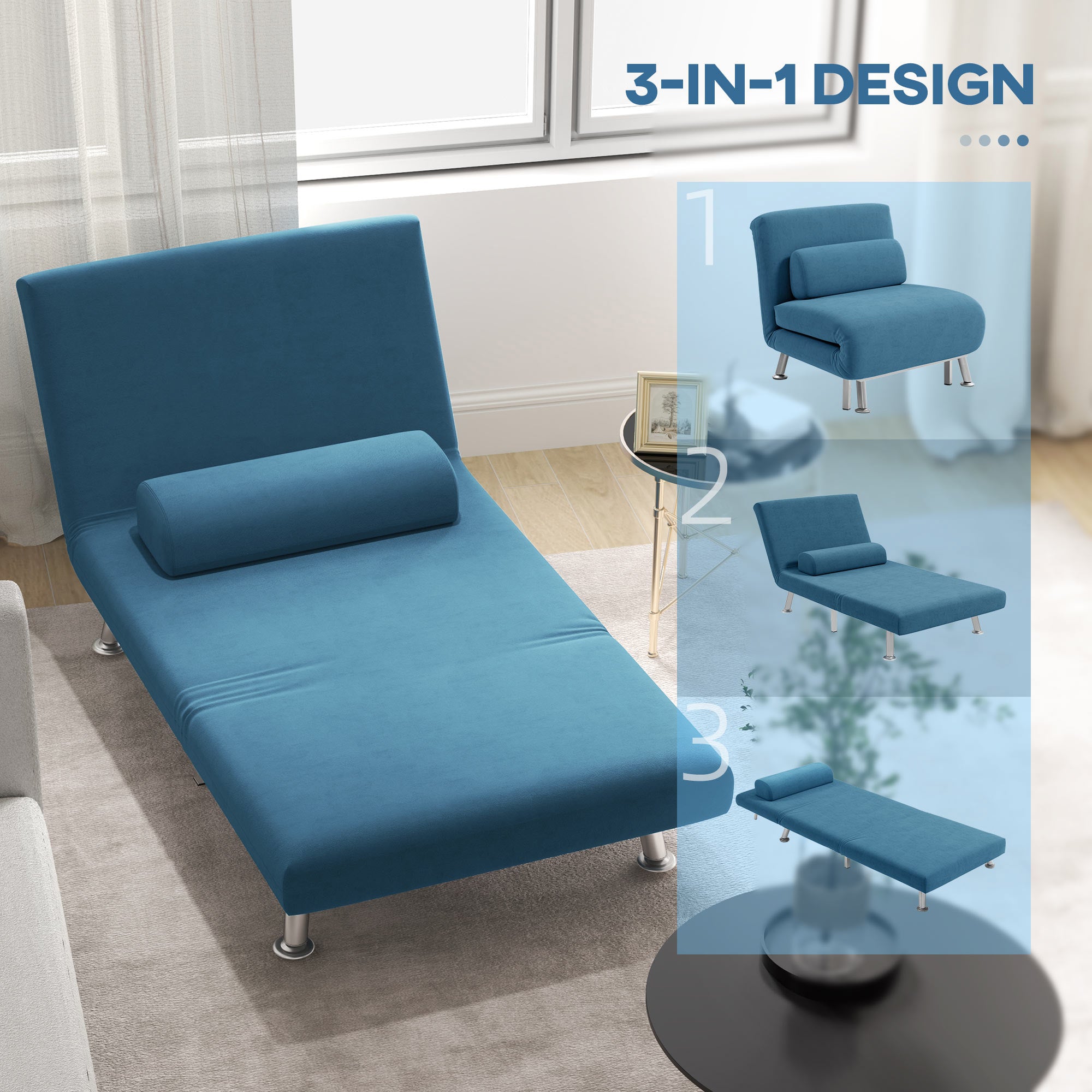 Single Velvet-Feel Sleeper Chair - Blue