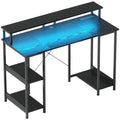 Computer Desk 120x50cm with Power Outlets, LED Lights, Monitor Stand & 2-Tier Shelves - Black
