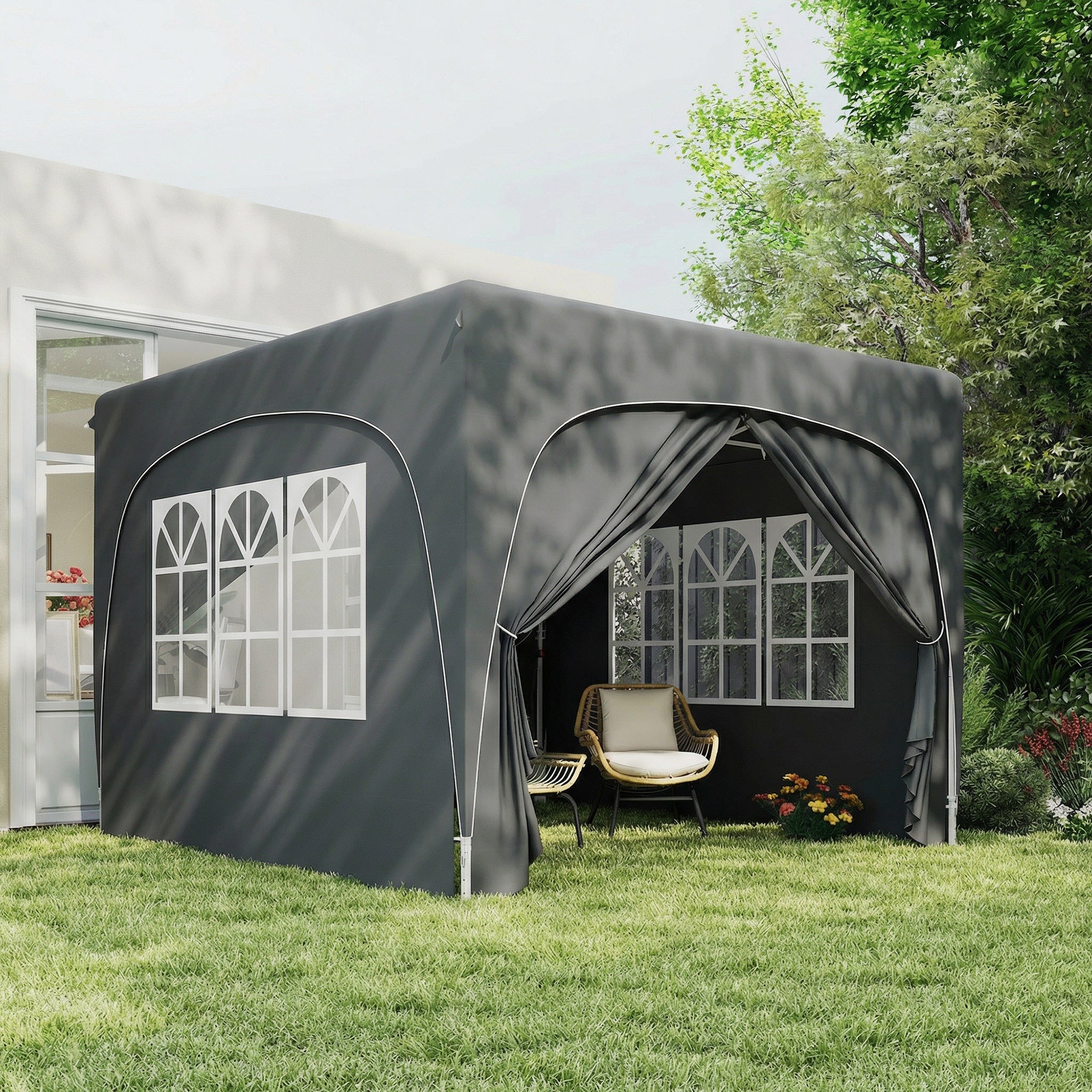 3 x 3m Pop-Up Gazebo Shelter, with Accessories - Dark Grey