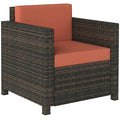 PE Rattan Garden Armchair with Cushion - Mixed Brown/Orange