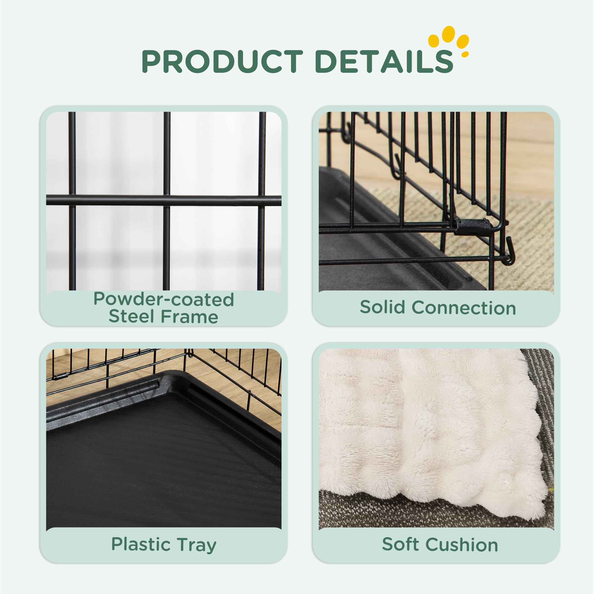Foldable Small Dog Crate with 2 Doors, Tray & Cushion, 76x53x60 cm - Black