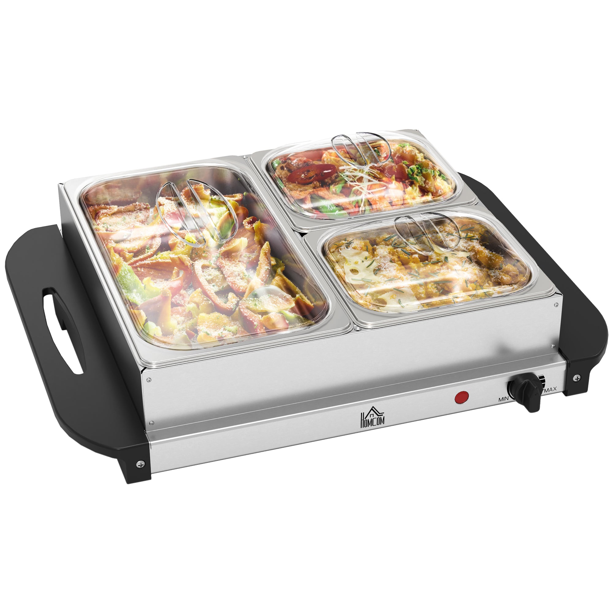 Electric Food Warmer 4 Tray, 4.5L Portable Buffet Server and Warming Tray with Lids, Adjustable Temperature Control and Cool Touch Handles, 200W, 1 x 2.5L and 2 x 1L