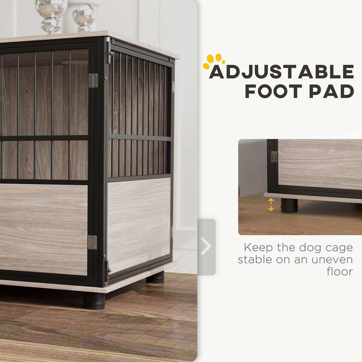 80cm Furniture Style Dog Crate with 3 Doors and Washable Cushion for Medium Dogs - Walnut Wood Finish