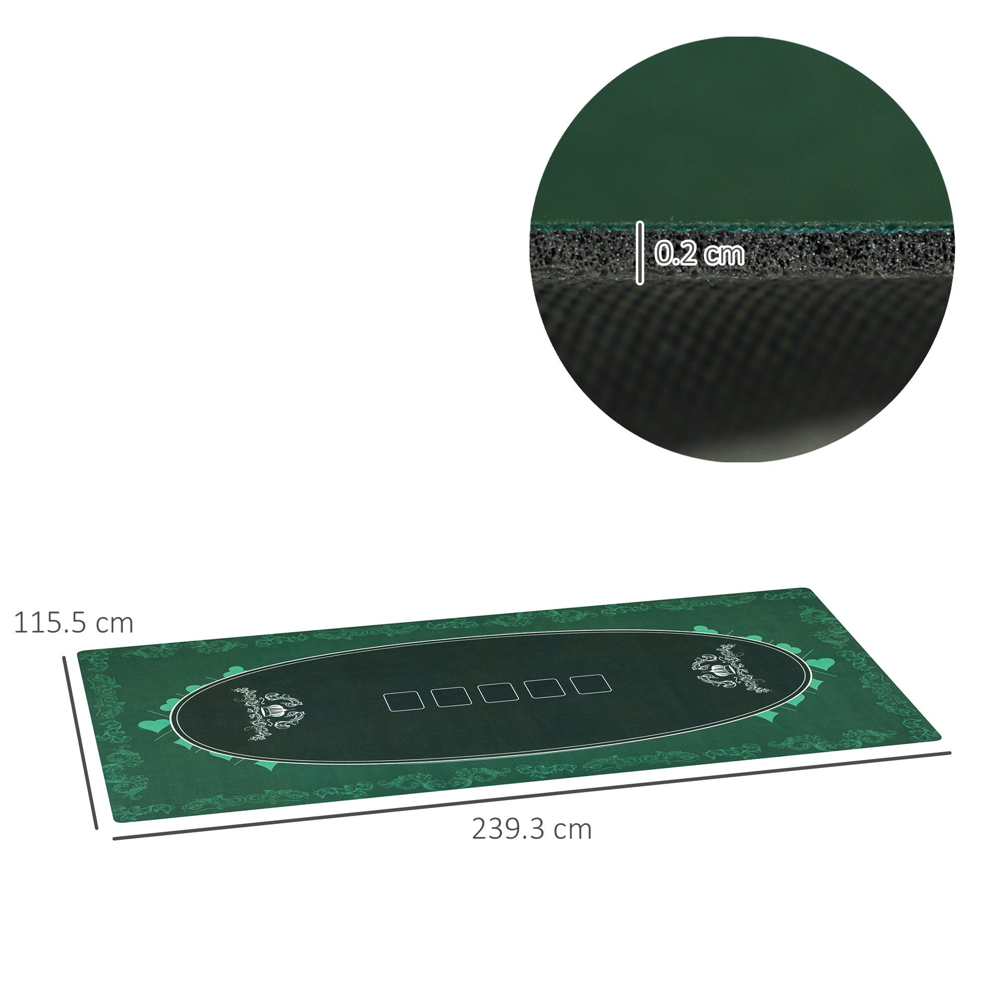 Professional Texas Hold'em Poker Table Mat 239.3 x 115.5 cm 12 Player Water-Resistant with Carry Bag - Green