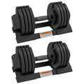 2 Piece Adjustable Dumbbell Set with Non-Slip Handles and Storage Trays - Black