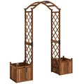 Wooden Garden Arch with 2 Planter Boxes, Outdoor Rose Arch Trellis for Climbing Vines, Carbonised