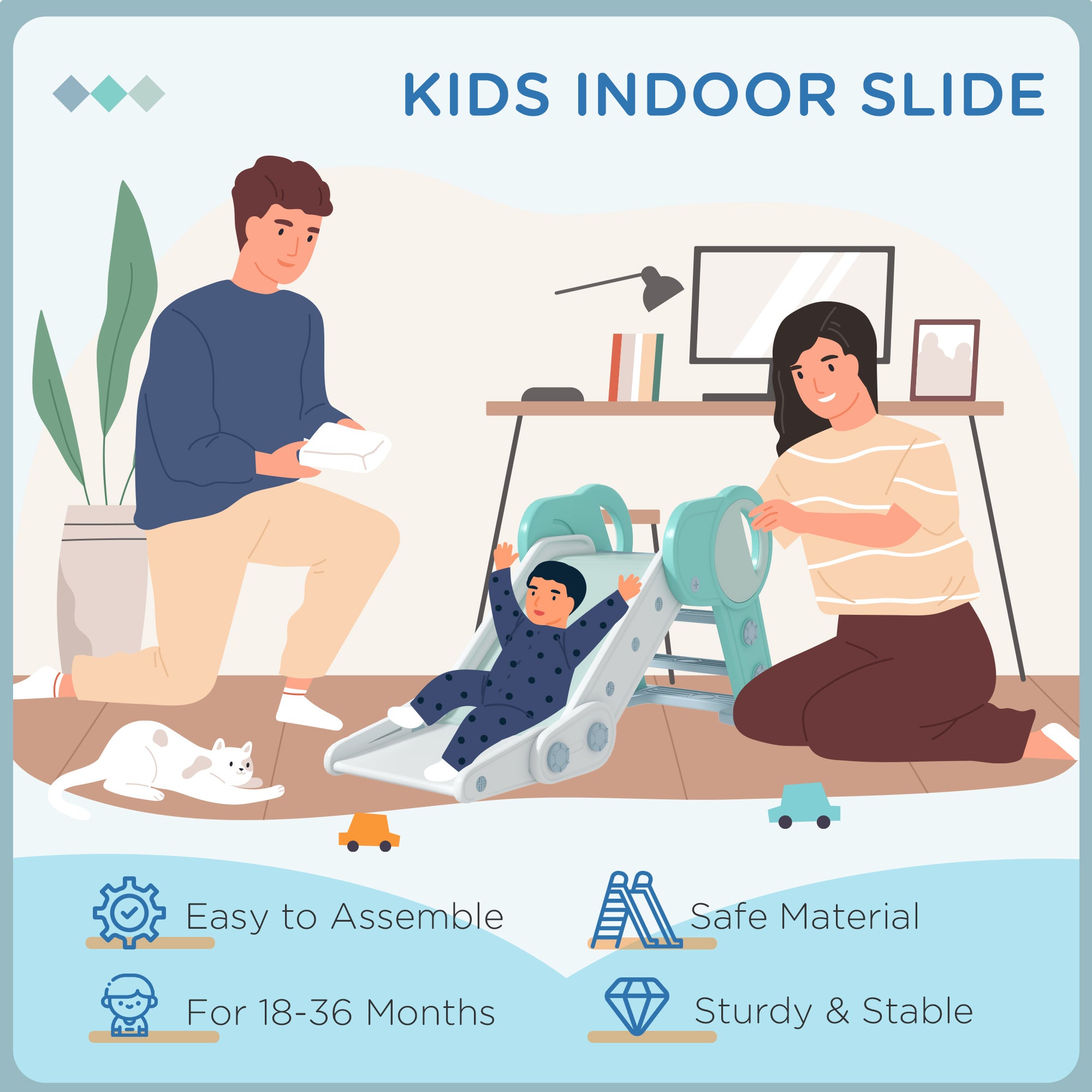 Foldable Kids Slide, Freestanding Baby Slide, for Ages 1.5-3 Years